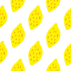 Geometric citrus fruits wallpaper. Green lemon seamless pattern in doodle style.