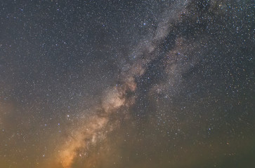 Landscape of the milky way galaxy over mountain with star light on the night sky.