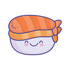 sushi with salmon fish character cartoon food cute flat style icon