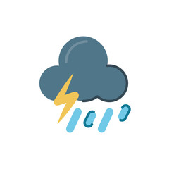 storm and rainy cloud with thunder icon, flat style design