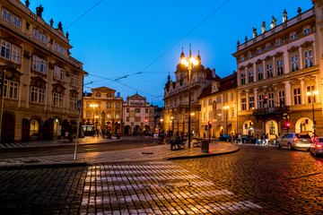 The Mala Strana district  in Prague at night lights