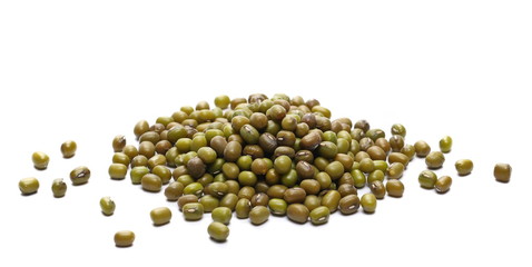 Organic raw green beans mungo (Vigna radiata) isolated on white 