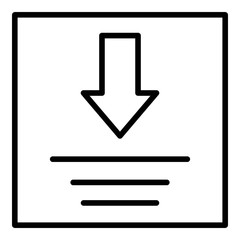 Download document icon, line style. Doc, pdf download icon. Save file symbol. Down arrow sign.