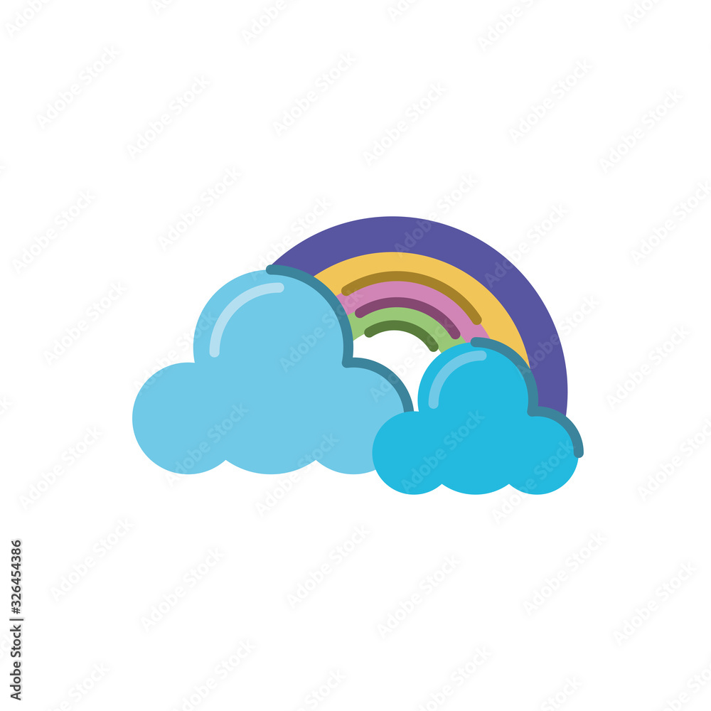 Poster clouds and rainbow icon, flat style icon