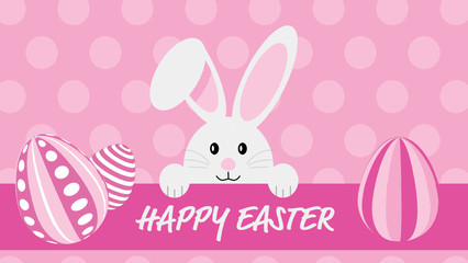 Happy Easter Pink Card with Polka Dot Background