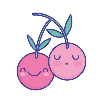 fresh cherries fruit cartoon food cute flat style icon