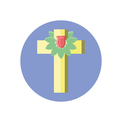 catholic cross with leaves crown, block style icon
