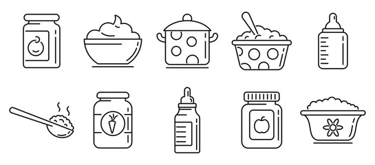 Baby kitchen icons set. Outline set of baby kitchen vector icons for web design isolated on white background