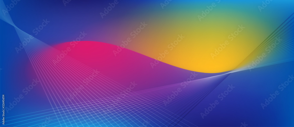 Poster Colored abstract background with glowing waves and lines
