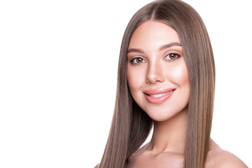 Naklejka premium Beautiful model girl with perfect healthy skin and hair