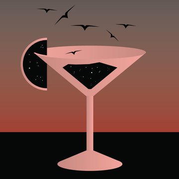 cocktail glass with birds
