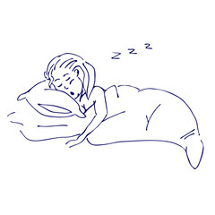 Hand drawn sleeping woman. Vector lined illustration.