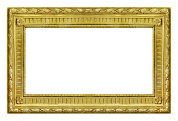 Panoramic golden frame for paintings, mirrors or photo isolated on white background