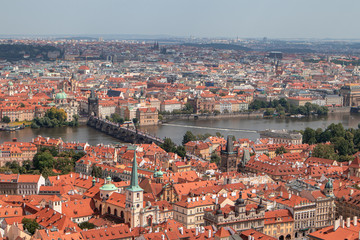 Naklejka na ściany i meble View of Prague old town with red rufs, Prague, Czech Republic.