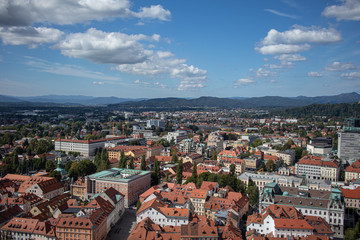 Fototapeta na wymiar Aerial view of Ljubljana, capital of Slovenia. Eastern Europe