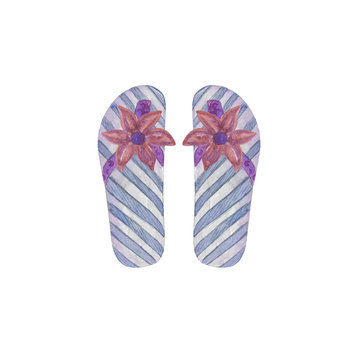Beach flip-flop footwear watercolor illustration isolated image