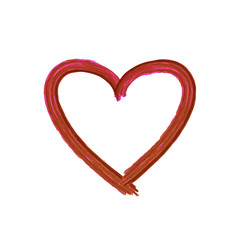 Vector Red Brush Strokes, Heart Shape Isoalted on White Background, Graphic Art.