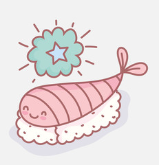 sushi shrimp character menu restaurant cartoon food cute