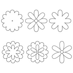 Fototapeta na wymiar Set of contour flowers isolated on a white background.Simple flowers.Floristic.Vector