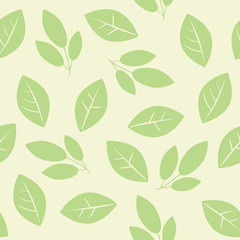 A seamless pattern with green leaves for printing on textile or fabric, vector stock illustration with random monochrome foliage for design or backdrop for web