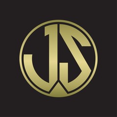 JS Logo monogram circle with piece ribbon style on gold colors