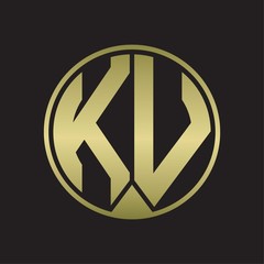KV Logo monogram circle with piece ribbon style on gold colors