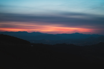 Fototapeta na wymiar Silhouettes of Basque countryside at dusk