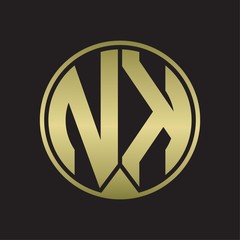 NK Logo monogram circle with piece ribbon style on gold colors