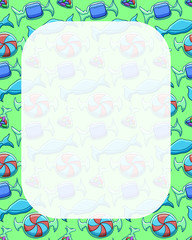 White transparent copy space on blue candies pattern