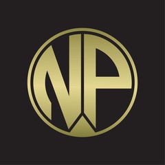 NP Logo monogram circle with piece ribbon style on gold colors