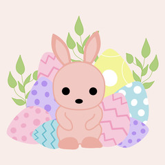easter bunny with eggs, vector illustration