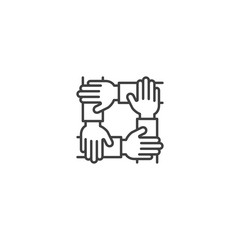 Fototapeta premium Teamwork four hand, unity business. Vector icon template