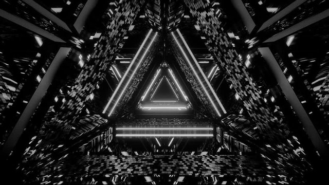 Black and white abstract geometric shape tunnel background. Nightmare, horror