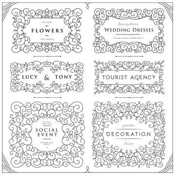 Collection of templates. Flourishes calligraphic ornaments and frames. Good for logos, books, jewelry, badges, postcard, banners, signes Vector illustration