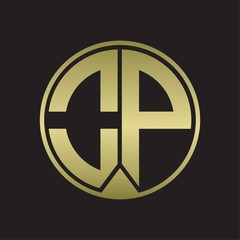 OP Logo monogram circle with piece ribbon style on gold colors