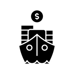 Cargo ship black icon, concept illustration, vector flat symbol, glyph sign.