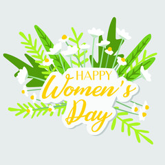 Obraz premium International Women's Day. Floral banner with field flowers. Vector illustration can be used for invitation, greeting card, poster, flyer, etc. 8 March. 