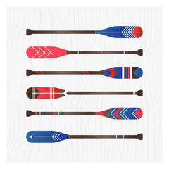 Set of ornament paddle or oar boat