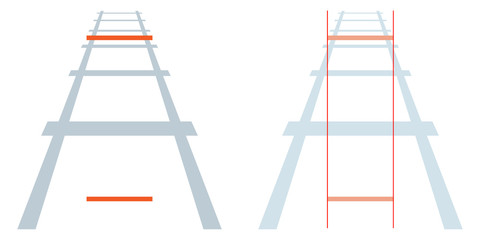 Ponzo illusion. Both of the horizontal orange lines are the same length.