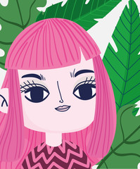 girl tropical palm foliage background botany