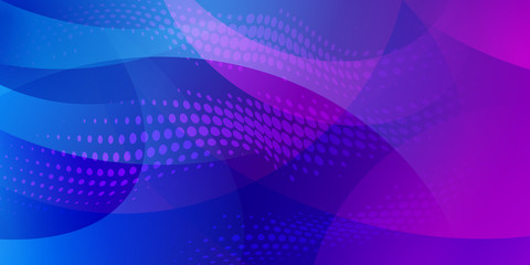 Abstract background made of halftone dots and curved lines in blue and purple colors
