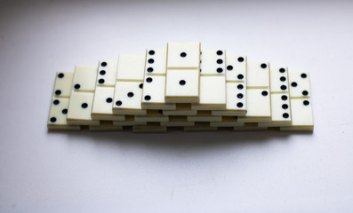  Steps or stairs from an old domino on a white background with shadows and place for text. View from above