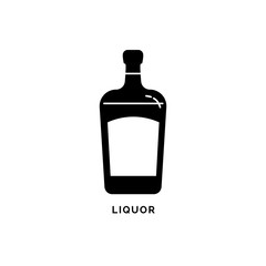 Bottle liquor silhouette. Celebration alcohol drink drawing. Black white. Decoration element. Bar menu design. Symbol, logo. Isolated illustration white background. Drink element