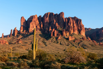 Superstition Mountains and desert landscape in Lost Dutchman State Park, Arizona