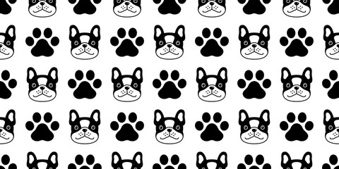 dog seamless pattern french bulldog vector paw footprint face head pet puppy animal scarf isolated repeat wallpaper tile background cartoon doodle illustration design