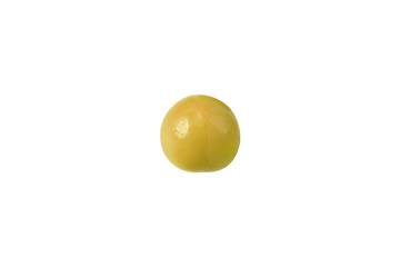 Yellow plum isolated on a white background. Place for text. Close-up. Top view.