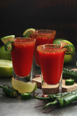 Shots with sangrita - traditional Mexican cocktail	