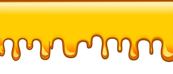 Honey drip background vector. The jets flow down. Simple flat style. Design element for the label of honey products. Isolated on a white background.