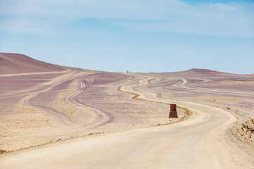 Roads leading to the Paracas Desert, National Park, Peru.