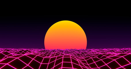 3D wireframe water waves sunset - 326470900